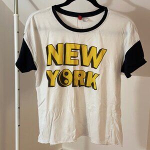 h&m divided new york graphic tee raw hem yin yang